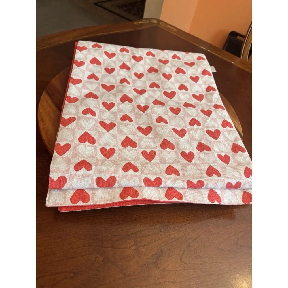 Threshold Table Runner Red Pink Check Hearts Valentines 14” X 36”